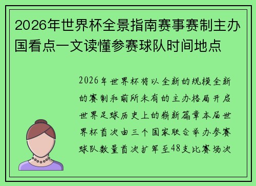 2026年世界杯全景指南赛事赛制主办国看点一文读懂参赛球队时间地点 2026年世界杯全景指南赛事赛制主办国看点一文读懂参赛球队时间地点